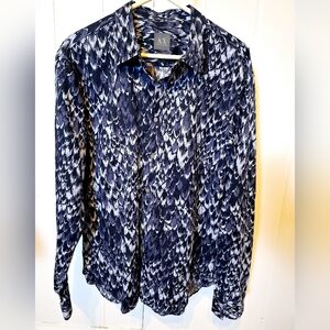 Armani Exchange Art Deco Blue Long Sleeve Button Down Shirt Size XL LNC